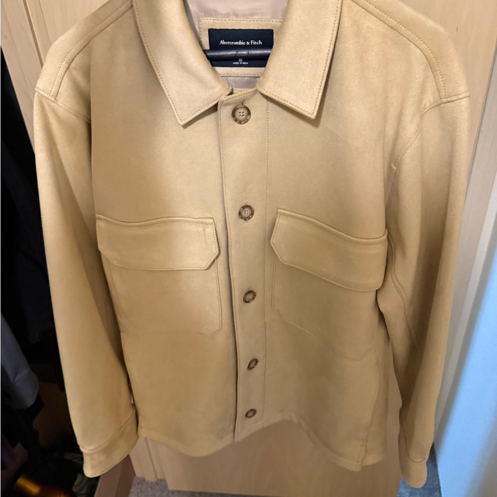 Abercrombie & Fitch Men's Tan Ultra-Smooth Vegan Suede Shirt Jacket
